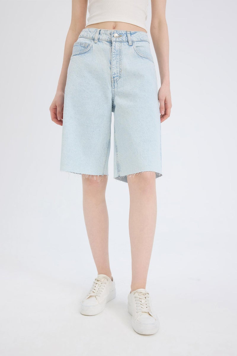 DeFacto Blue Woman Normal Waist Denim Bermuda Shorts Casual - Image 5